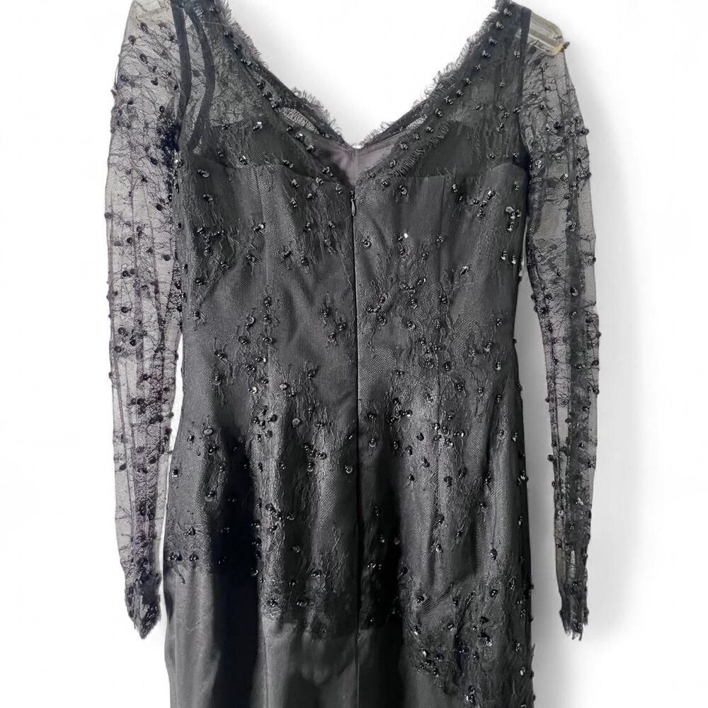 Elegant Black Lace Evening Dress with Sheer Long Sleeves - Picture 4 of 9